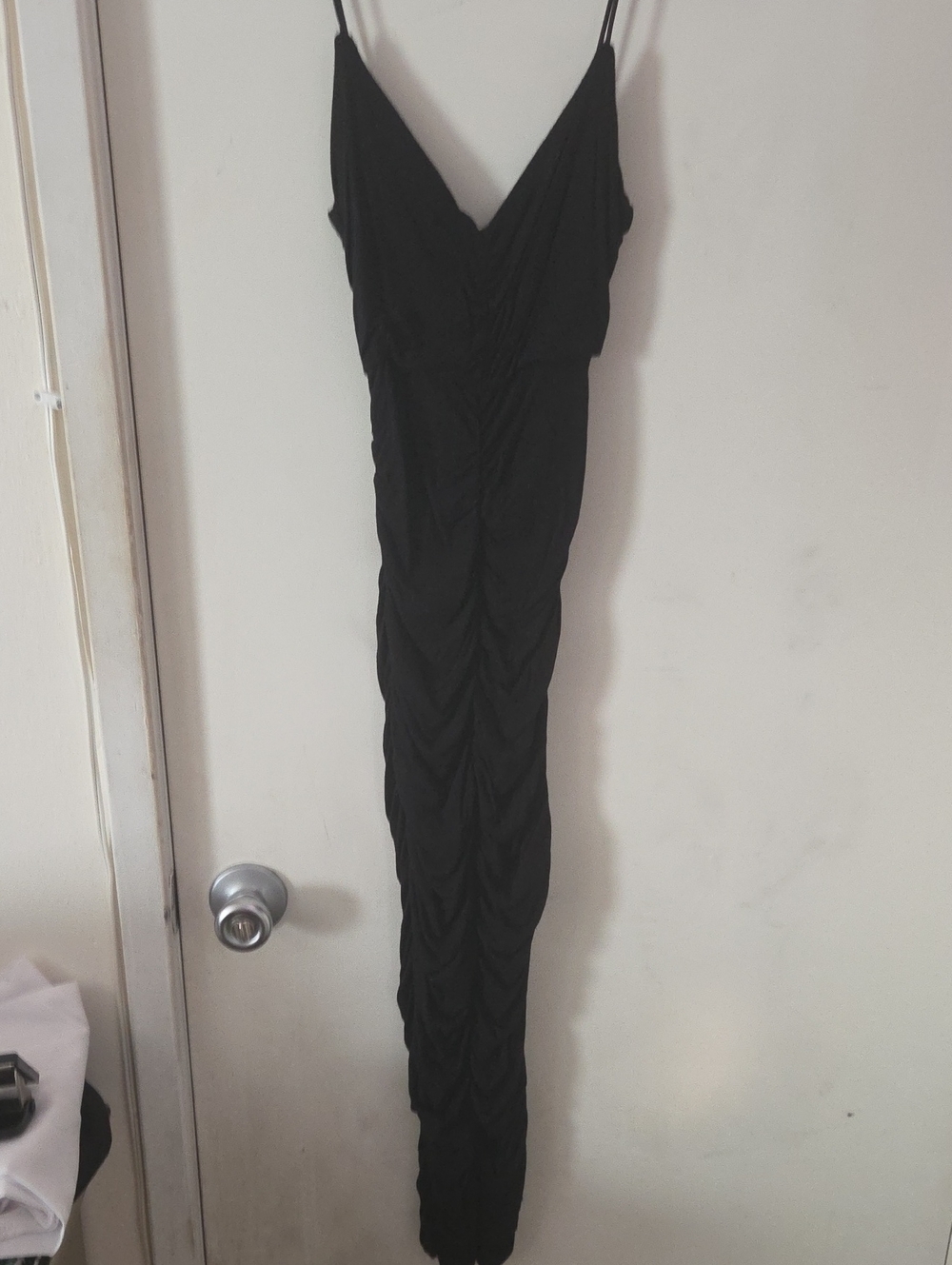 Black Ruched V-Neck Slip Dress - Women